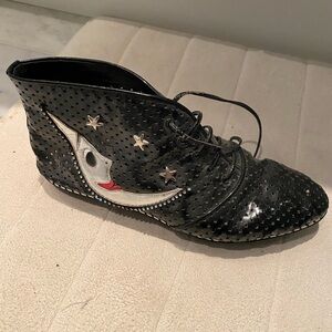 Black Starry Lace-Up Shoes leather moon